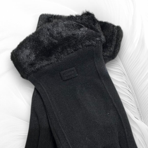 New Elegant Black Winter Gloves with Faux Fur Cuffs - Picture 2 of 5
